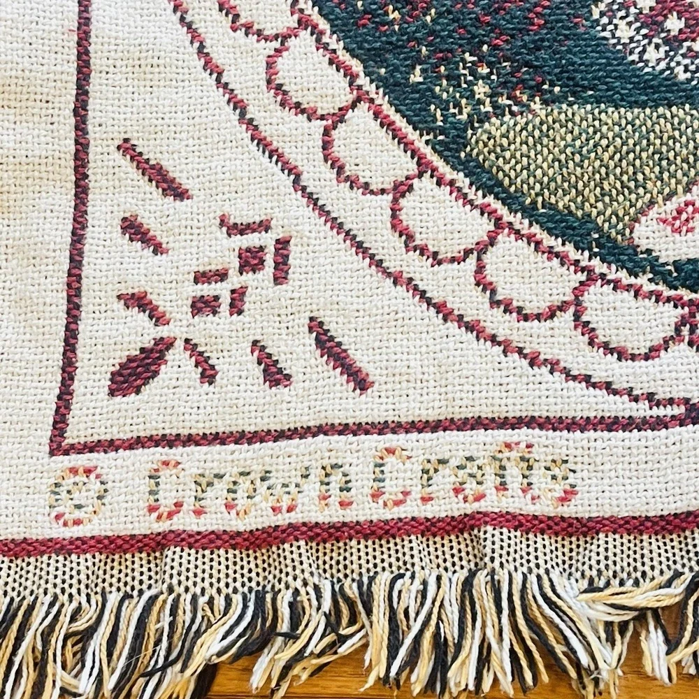 Vtg Tapestry Throw Blanket Christmas Mr‎ Santa Claus Cotton 50x60 READ